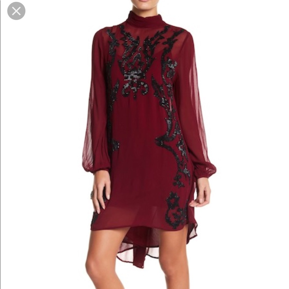 Free People Just Like Heaven Dress Wine (includes maroon slip). Nwt